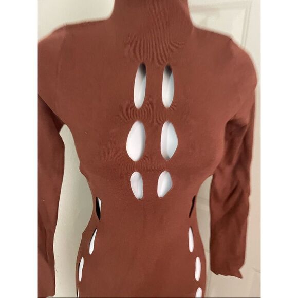 NWT Hera Collection Brown Turtleneck Knit Midi Women’s Dress Cut-Out SZ Medium - Picture 6 of 9